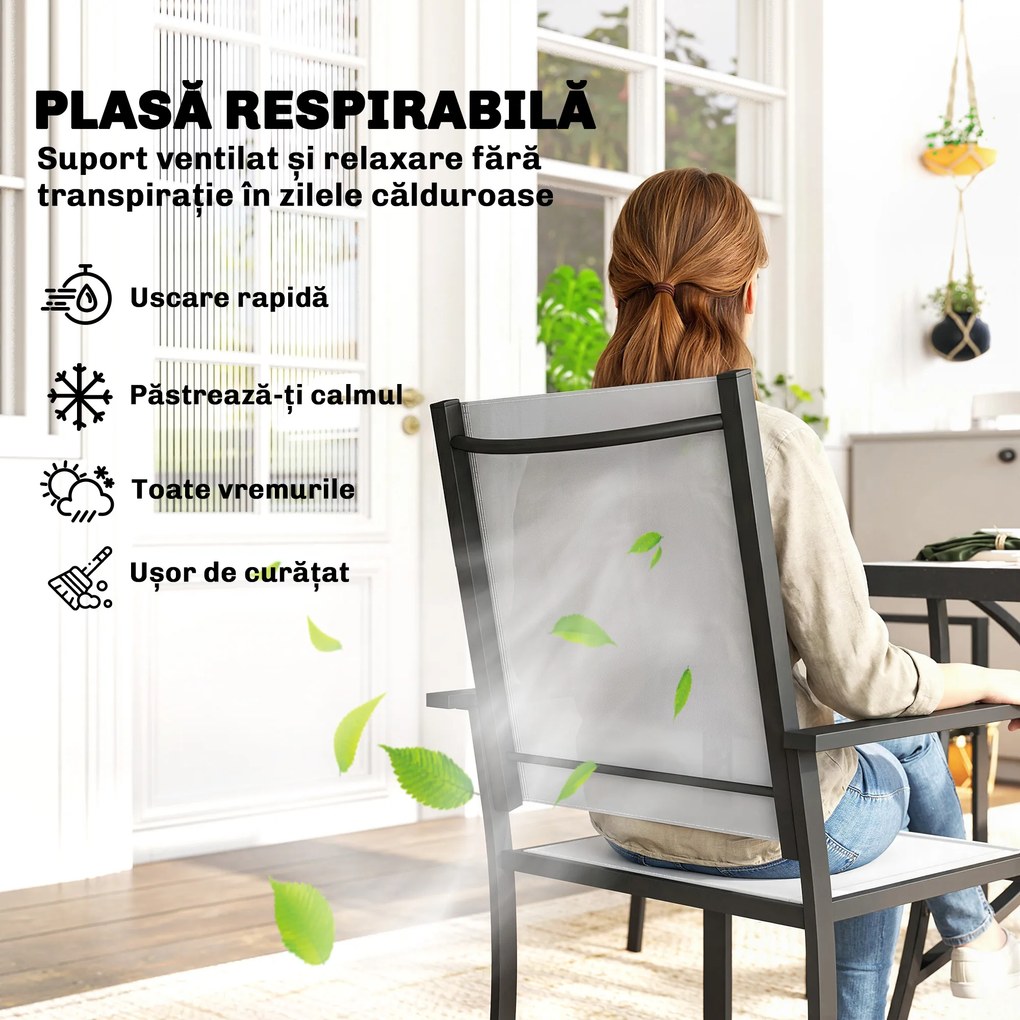 Outsunny Set de Prânz Grădină cu Orificiu pentru Umbrelă, Masă, Scaune pentru 4, Gri Deschis | Aosom Romania