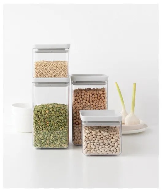 Set 4 borcane pentru depozitare Brabantia Tasty+ 1001159, 700/1.6l, Stivuibile, Transparent/Gri deschis