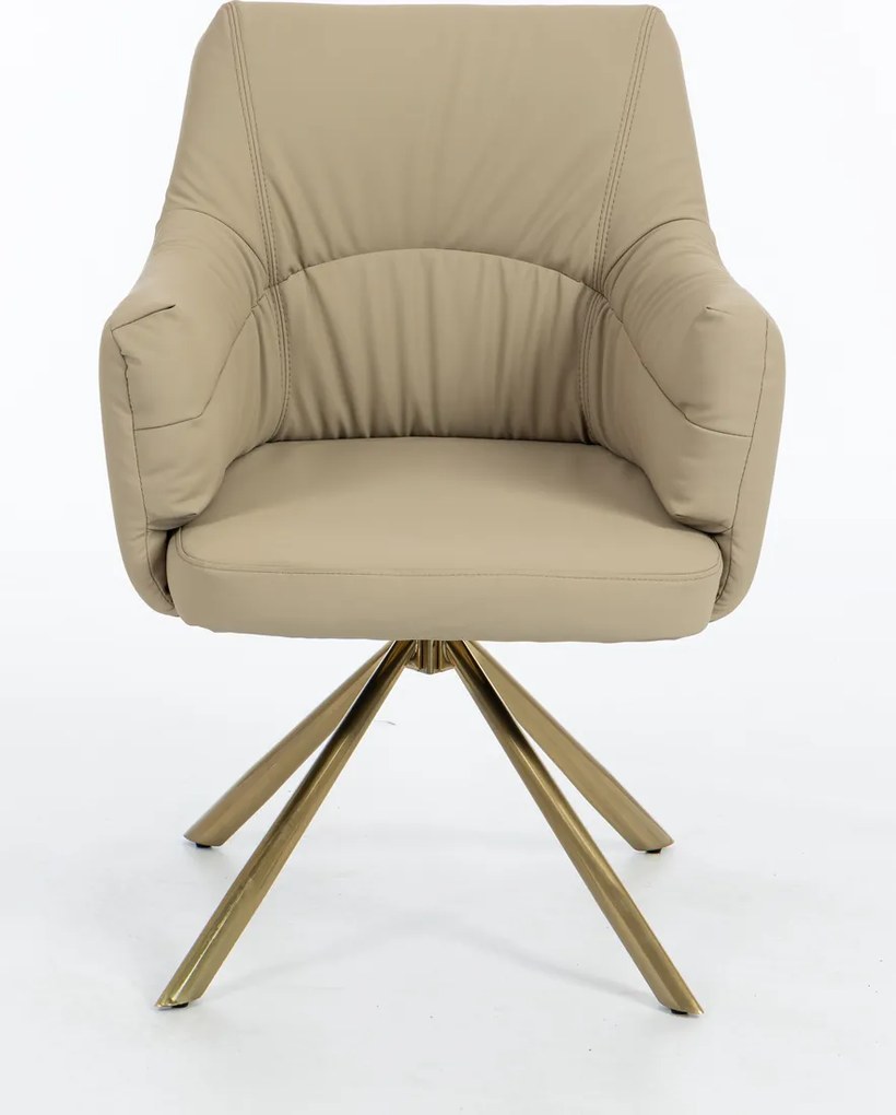 HR840 BAZĂ STEA Scaun Crem Piele Ecologica Premium Soft cu Bază Aurie