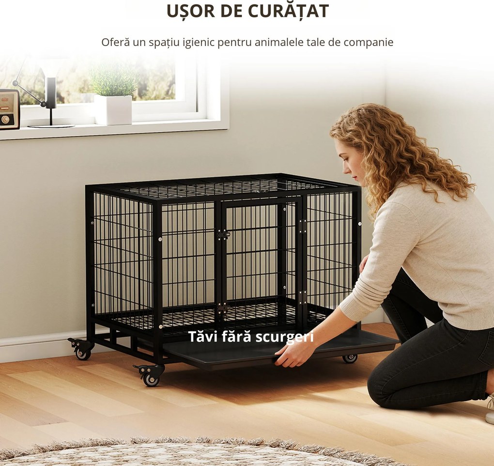 PawHut Cusca Boxa pentru Caini tarc pentru Intern Extern cu Rotite | Aosom Romania