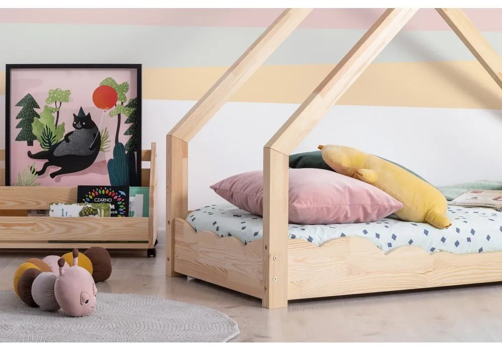 Pat din lemn de pin în formă de căsuță Adeko Luna Drom, 90 x 200 cm