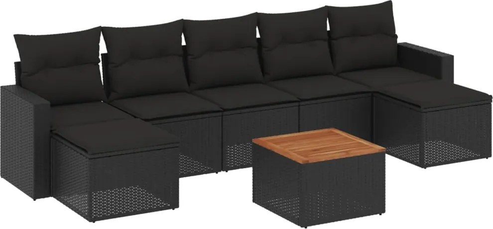 vidaXL Set mobilier de grădină cu perne, 8 piese, negru, poliratan