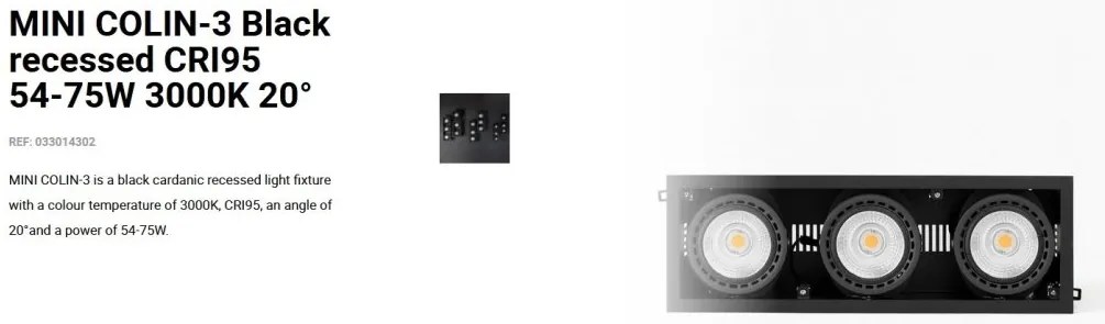 Spot LED incastrabil MINI COLIN-3 Black recessed CRI95 54-75W 3000K 20°