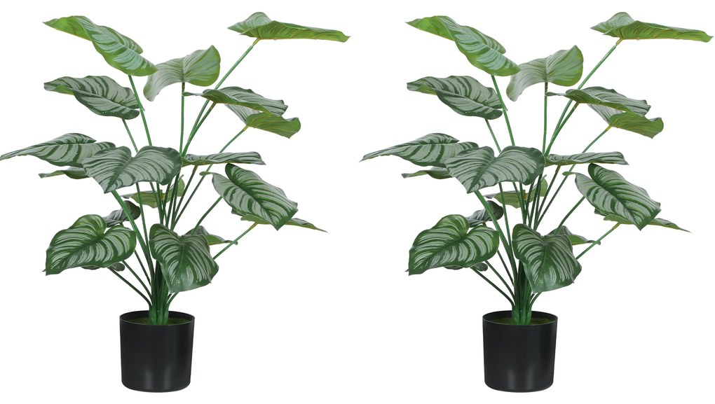HOMCOM Set de 2 plante artificiale interioare 65 cm, arbore artificial cu ghiveci din plastic și floxare, verde | Aosom Romania