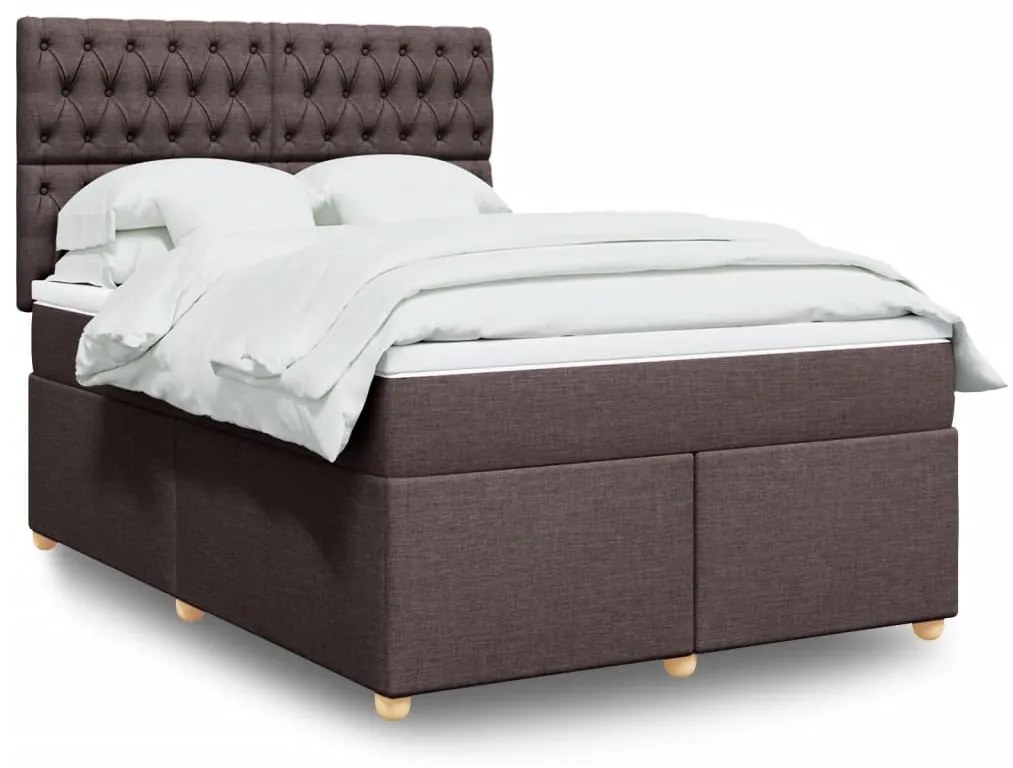 vidaXL Pat box spring cu saltea, maro închis, 140x200 cm, textil