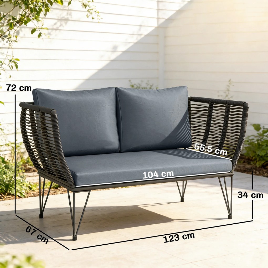 Outsunny Sofa de grădină cu perne 2 locuri Sofa Outdoor Balcon Sofa din ratan Polyrattan Mobilier de grădină 123 x 67 x 72 cm Gri deschis | Aosom Romania
