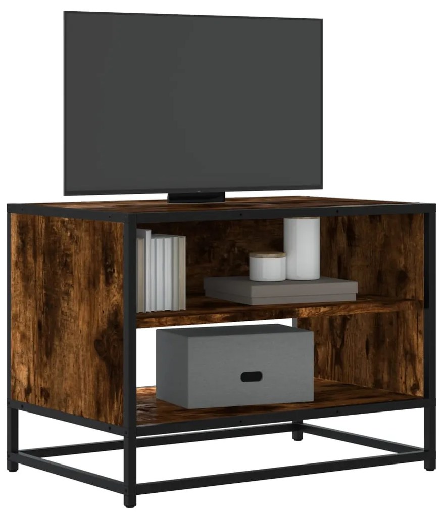 848881 vidaXL Comodă TV, stejar fumuriu, 61x40x46 cm lemn prelucrat și metal