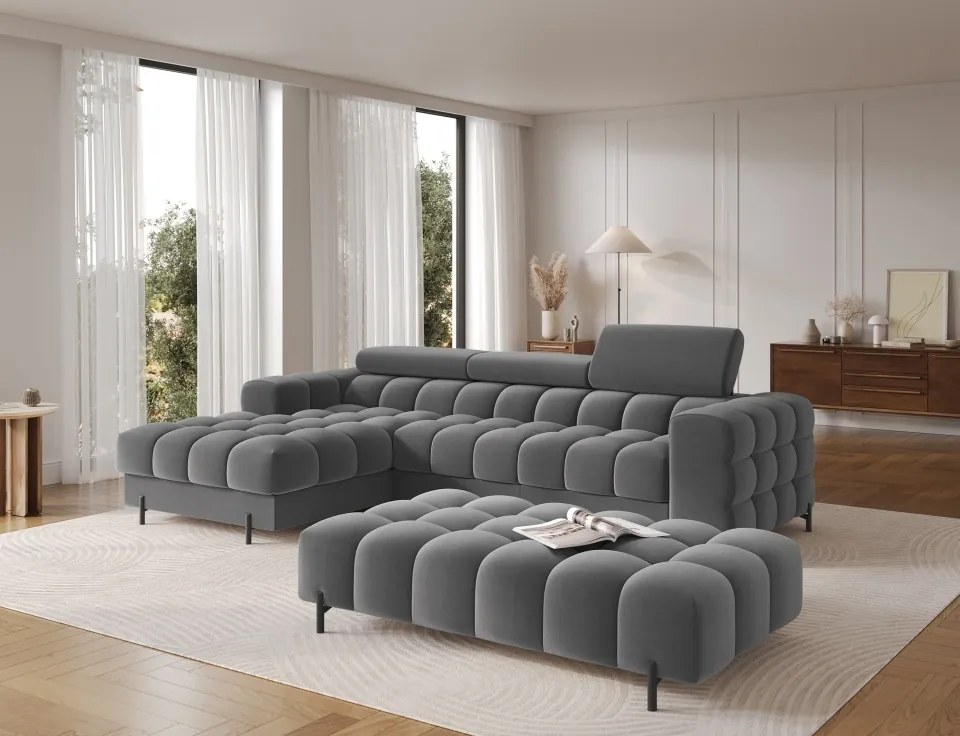 Taburet Tapitat cu Picioare Ferivo, 140x70x40 cm, dark gri plush – Sola 06
