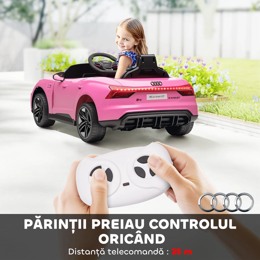HOMCOM Mașină Electrică pentru Copii de 5 Ani cu Licență Audi cu Telecomandă Roz | Aosom Romania