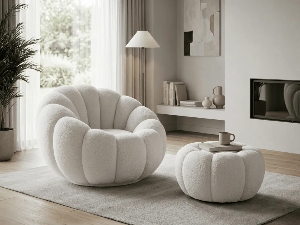 Fotoliu design rotativ BLOOM cu taburet, alba