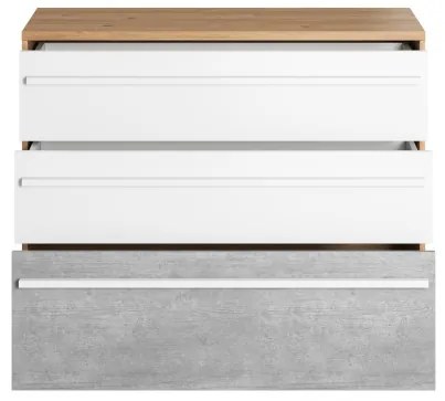 Comoda Piano Cu 3 Sertare, Stejar Nash, Alb Si Beton, 110 Cm