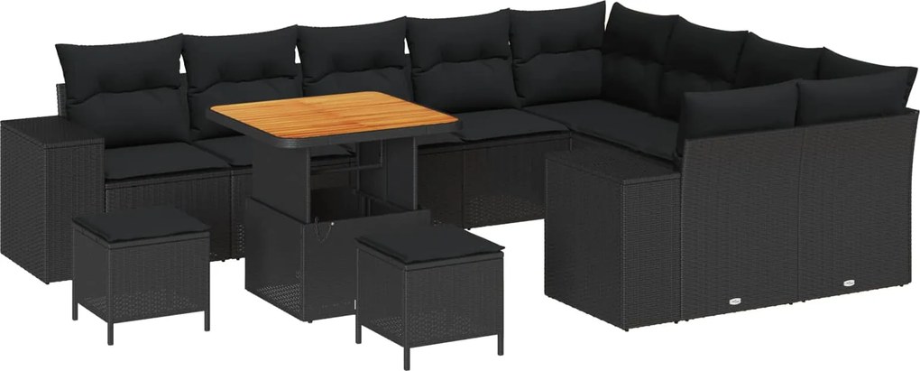 vidaXL Set de canapele pentru grădină cu pernă 12 pcs Negru poliratan