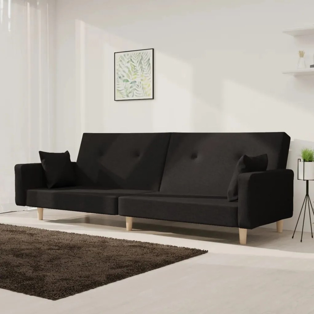 337322 vidaXL Canapea extensibilă cu 2 locuri, 2 perne, negru, textil