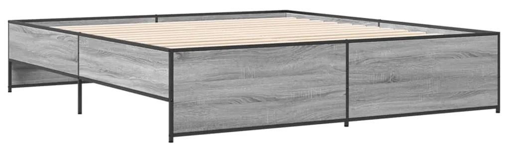 3279870 vidaXL Cadru de pat, gri sonoma, 200x200 cm, lemn prelucrat și metal