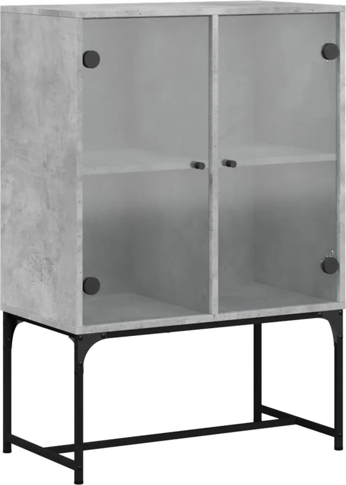 vidaXL Dulap lateral cu uși din sticlă, gri beton, 69x37x100 cm