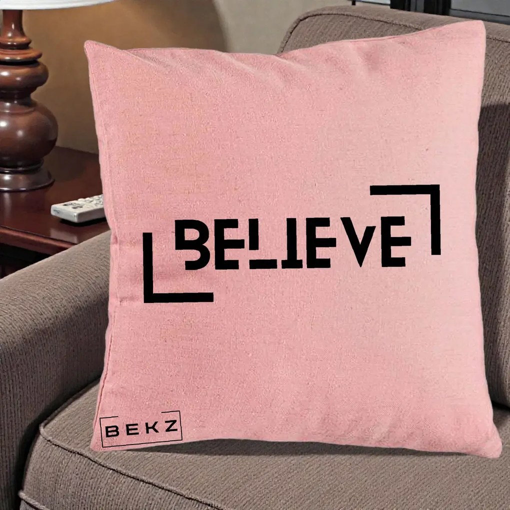 Perna Decorativa Believe Minimalist, 40x40 cm, Roz, Husa Detasabila, Perna Inclusa, BEKZ®