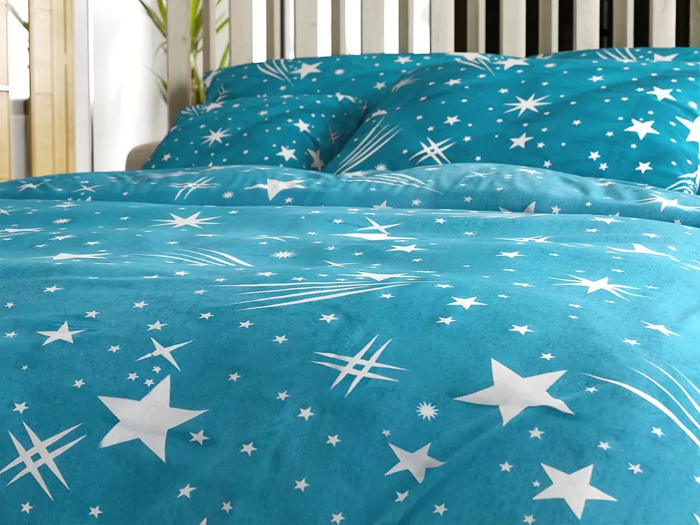 Lenjerie de pat din flanel NIGHT SKY turcoaz Dimensiune lenjerie de pat: 2 buc 70 x 90 cm | 200 x 220 cm