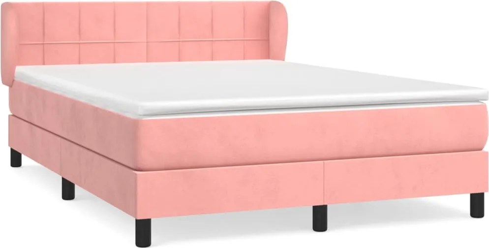 vidaXL Pat box spring cu saltea, roz, 140x200 cm, catifea