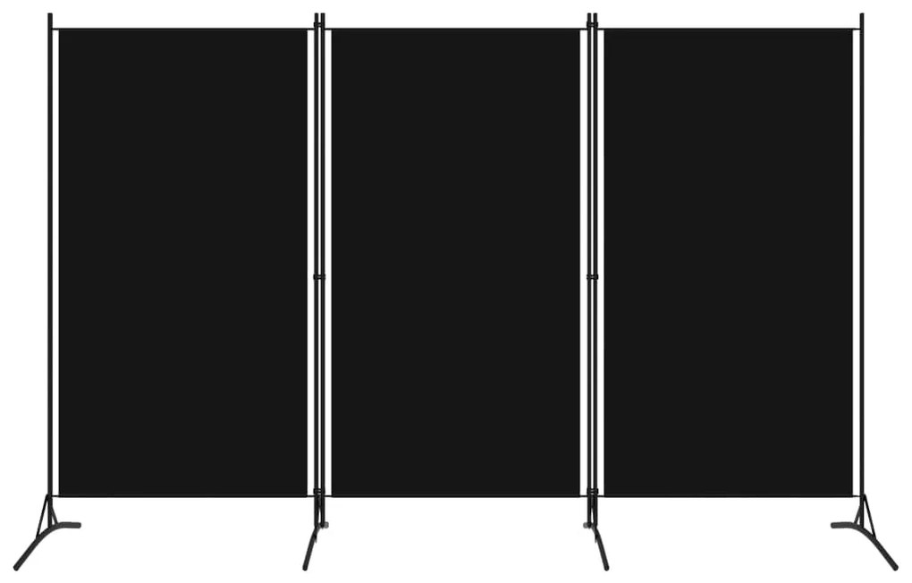 Paravan de camera cu 3 panouri, negru, 260 x 180 cm, textil