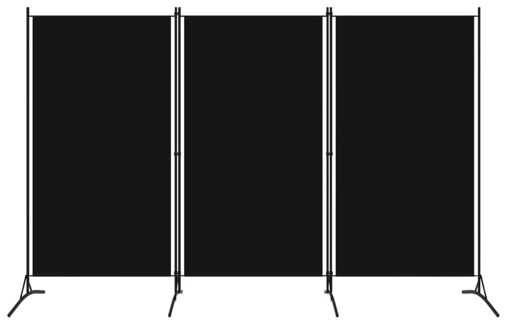 Paravan de cameră cu 3 panouri, negru, 260 x 180 cm, textil