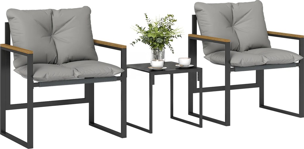 Outsunny Set bistro pentru 2 persoane, set bistro de grădină 3 piese cu cadru metalic și perne groase | Aosom Romania