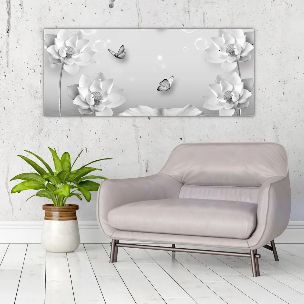 Tablou - Design flori și fluturi (120x50 cm)