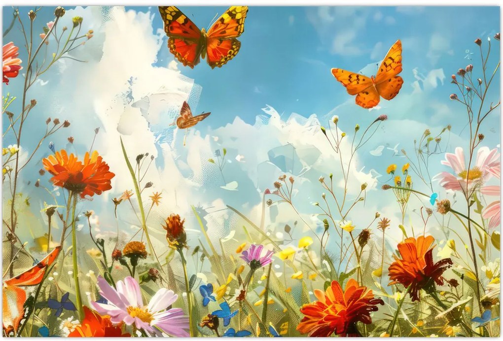Tablou - Fluturi pe pajiștea de vară (90x60 cm)