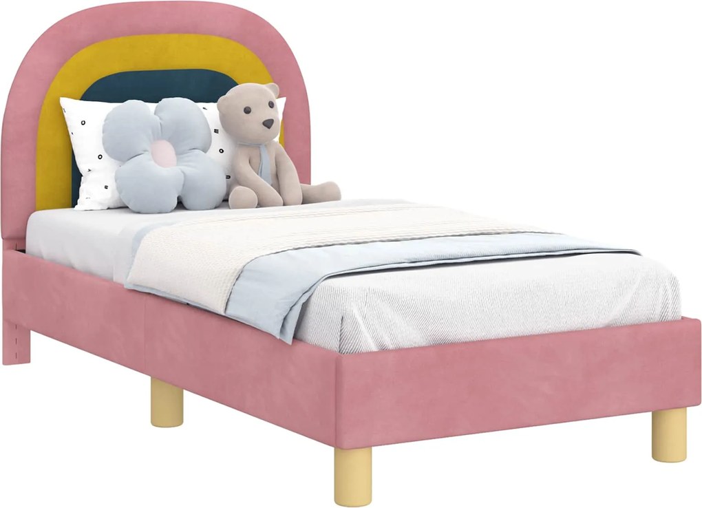 vidaXL Cadru de pat pentru copii cu spătar Roz 70 x 140 cm Catifea