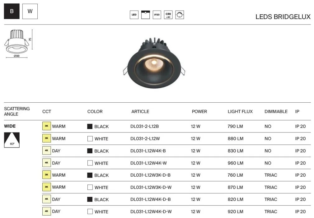 Spot LED incastrabil dimabil design tehnic Yin negru