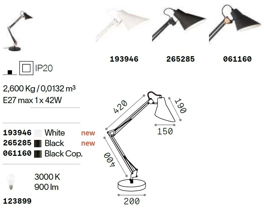 Lampa de birou cu brat articulat SALLY TL1 NERO RAME
