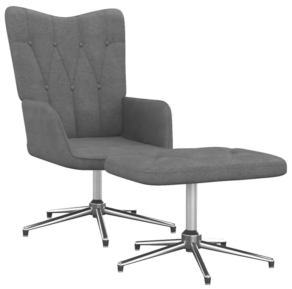 327601 vidaXL Scaun de relaxare cu taburet, gri închis, textil