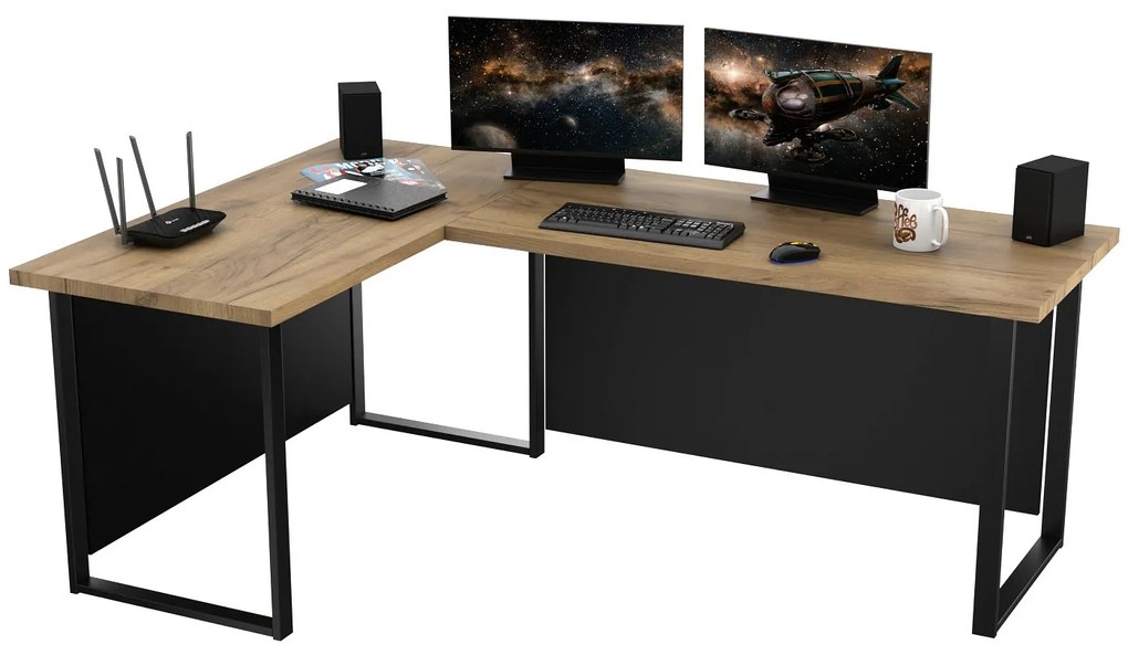 Masă PC de colț Vintid (Stejar craft + Negru). 1054977