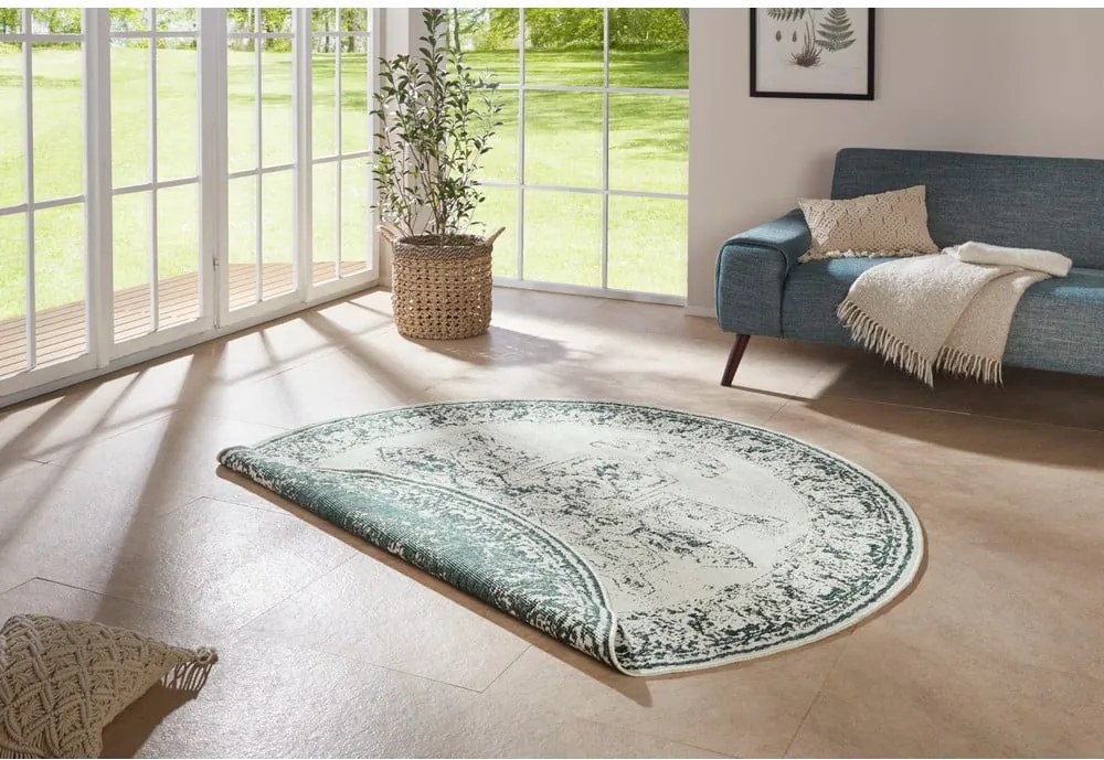 Covor adecvat pentru exterior NORTHRUGS Borbon, ø 140 cm, verde-crem