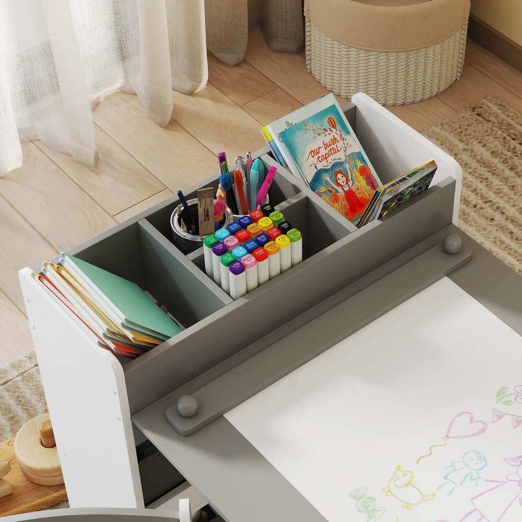 AIYAPLAY Mobilier pentru Copii 3-8 Ani cu 2 Scaune și Masă Gri și Alb | Aosom Romania