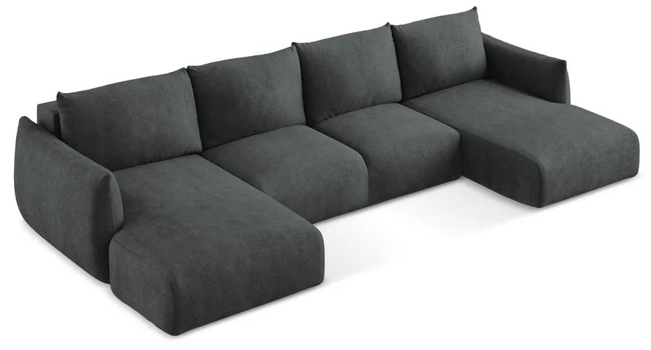 Colțar gri închis extensibil cu tapițerie din chenille (în formă de "U") Leila – Makamii