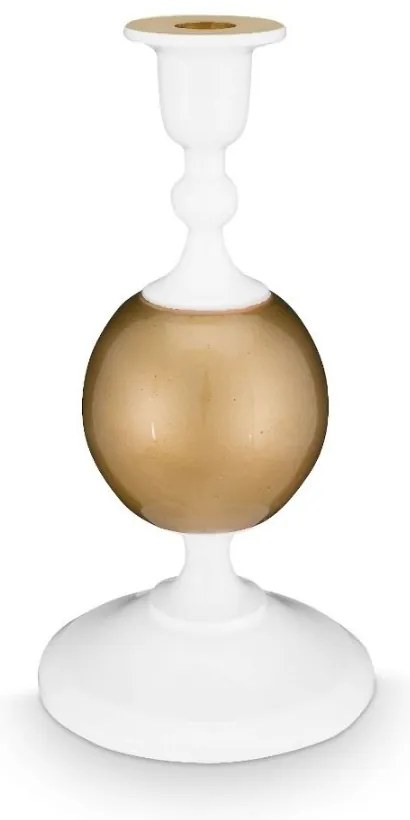Suport metalic pentru lumânare, White-Gold, 24 cm, colecția Love Birds, Pip Studio