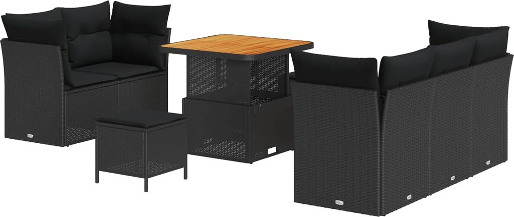 vidaXL Set de canapele pentru grădină 8 pcs Negru poliratan