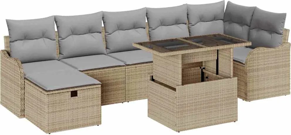 vidaXL Set de canapele pentru grădină cu pernă 8 pcs Bej Rattan poli