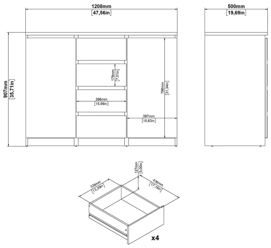 Comodă în culoare naturală cu aspect de lemn de stejar 121x91x50 cm Naia – Tvilum