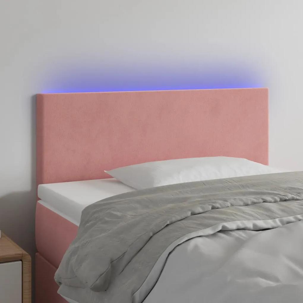 3121379 vidaXL Tăblie de pat cu LED, roz, 90x5x78/88 cm, catifea