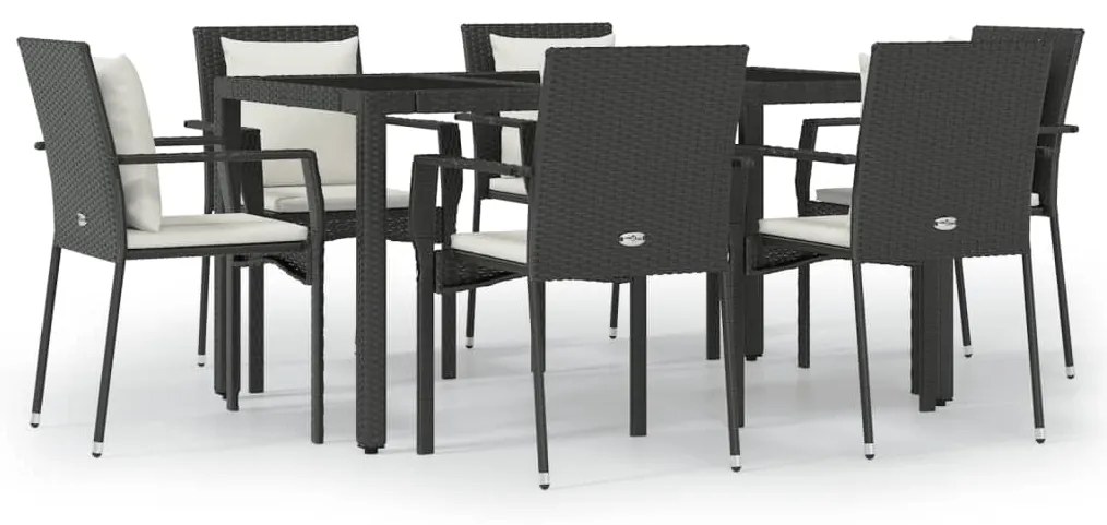 3157954 vidaXL Set mobilier de grădină cu perne, 7 piese, negru, poliratan