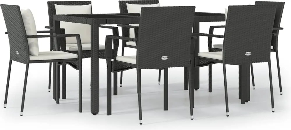 vidaXL Set mobilier de grădină cu perne, 7 piese, negru, poliratan