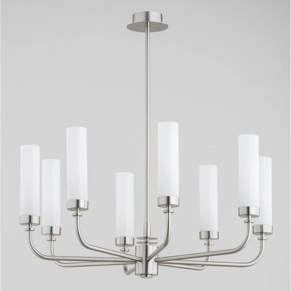 Candelabru 8 brate, otel nickel, sticla alb mat PRESTON 5083