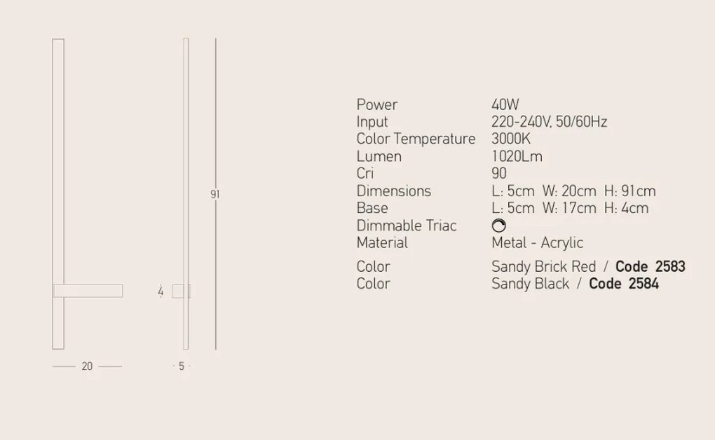 Aplica LED ambientala 40W 3000K SANDY BRICK RED ZB-2583