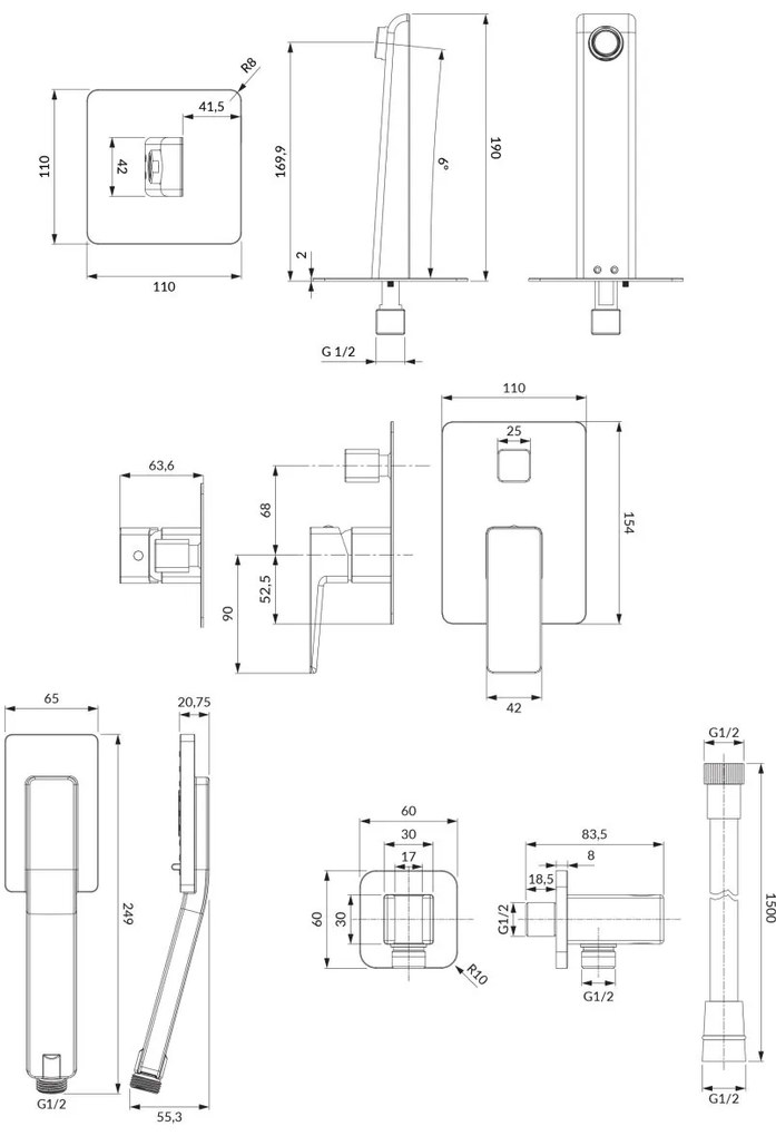 Omnires Parma set de dus ascuns grafit SYSPMW01GR