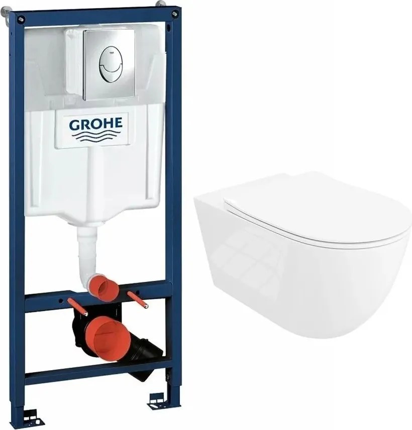 Set rezervor incastrat Grohe Rapid SL cu clapeta cromata Skate Air plus vas WC Rune Ivaldi Grande alb cu capac softclose