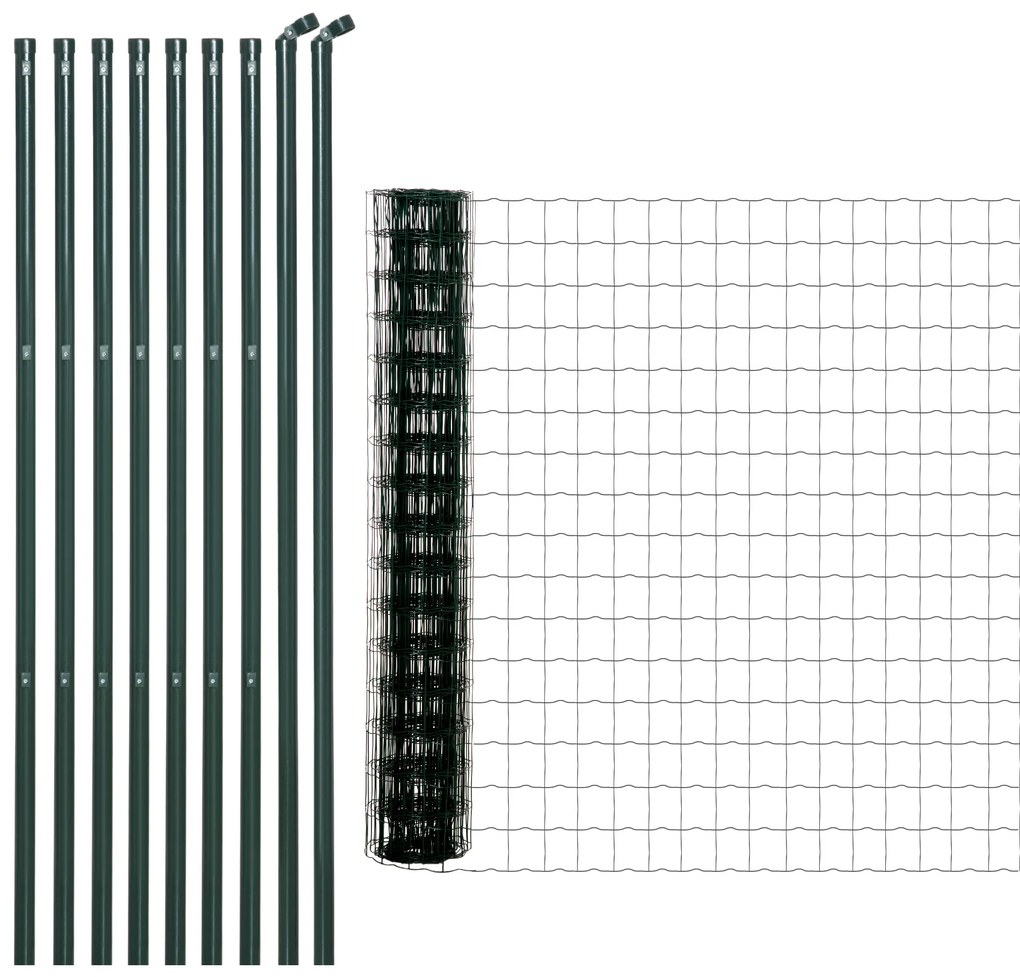 Outsunny Sârmă Sudată pentru Gard - Plasă 7,3L x 6,3l cm - Înălțime 2 m - Lungime 10 m - Stâlpi, Picioare de Forță Incluse - Oțel cu Acoperire din PVC Verde | Aosom Romania