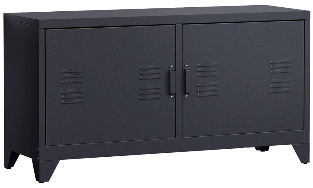 HOMCOM Suport TV banc televizor design industrial 2 dulapuri cu 2 rafturi reglabile treceri pentru cabluri structura otel negru | Aosom Romania