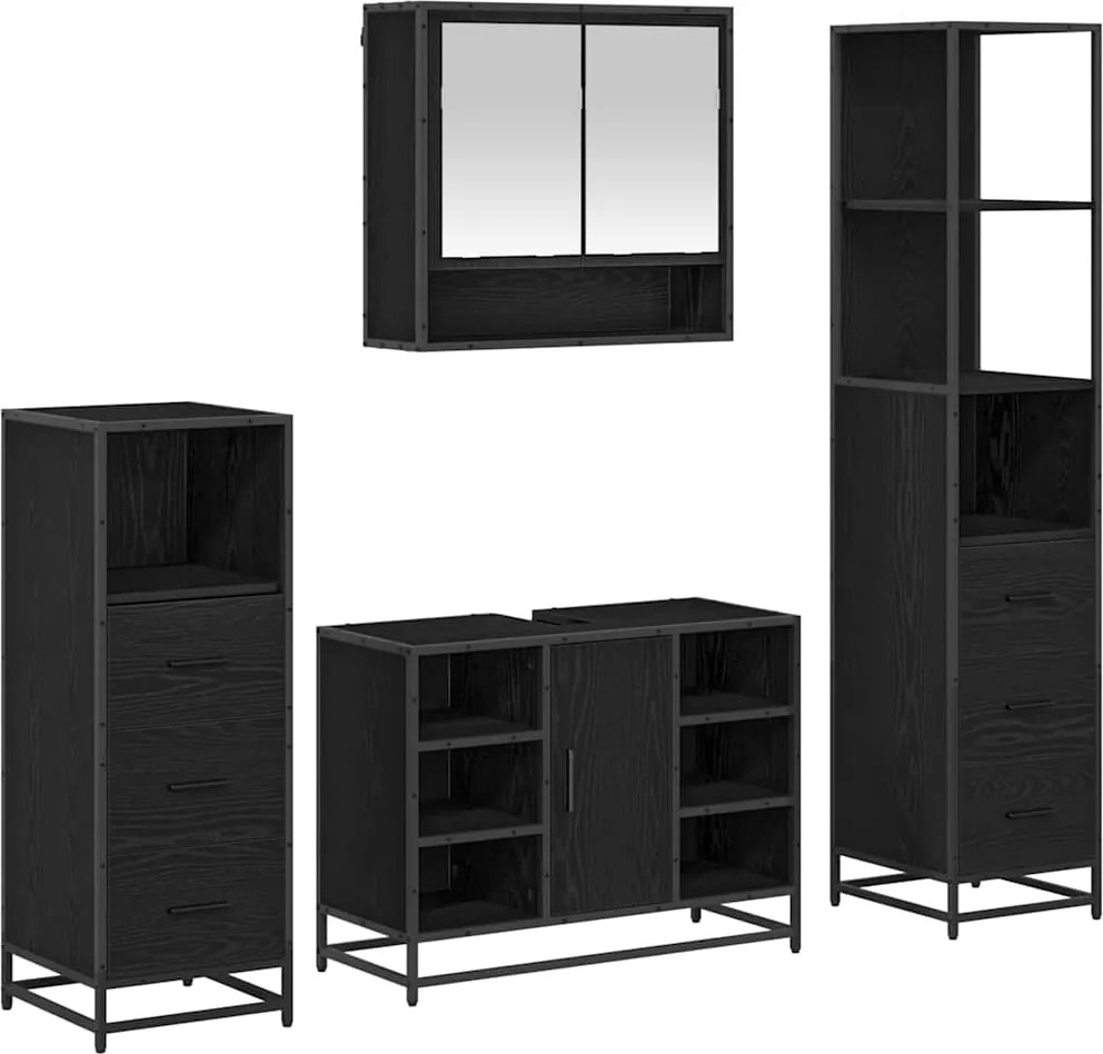 vidaXL Set de mobilier pentru baie 4 pcs Stejar Negru Lemn compozit