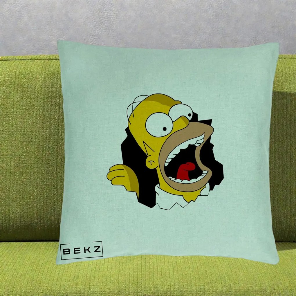 Perna Personalizata Homer Simpson Surpriza, 40x40 cm, Verde Menta, Husa Detasabila, Perna Inclusa, BEKZ®